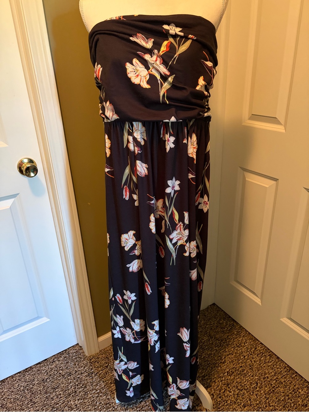 Grace Karin Black Strapless Floral Maxi Dress